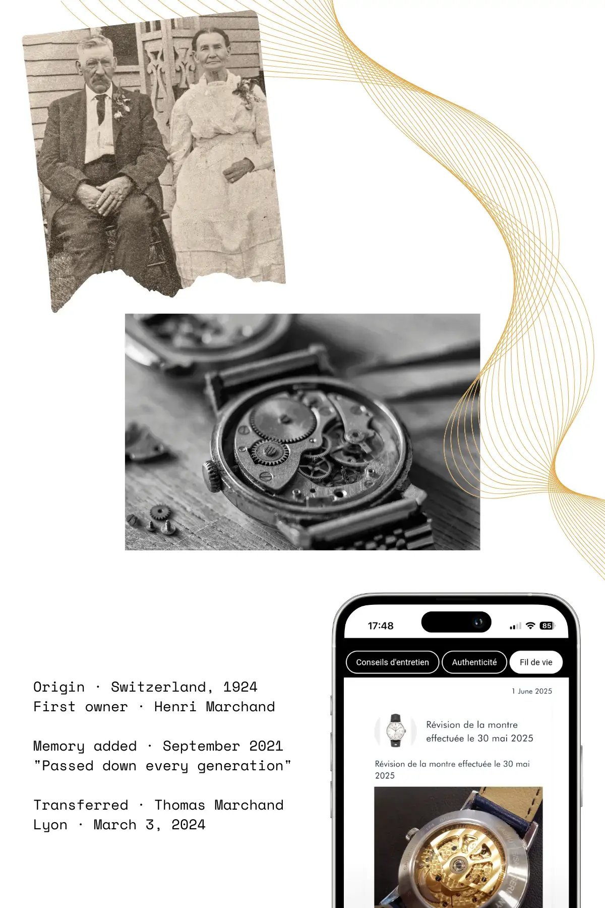 Transmission de la mémoire et du patrimoine d'une montre grâce à la technologie Eternall Stories.