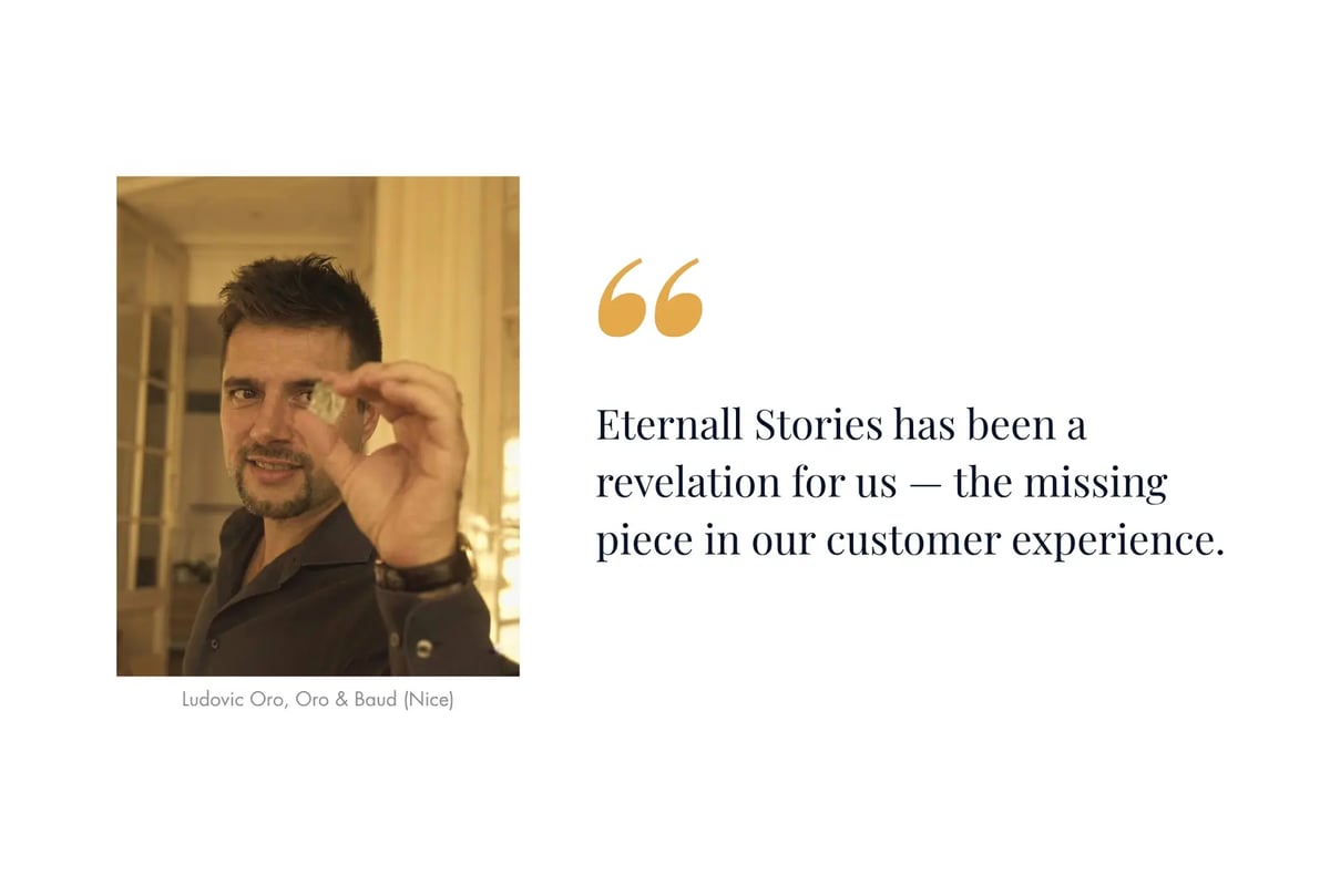 Portrait of Ludovic Oro, Co-founder of ORO & BAUD, with His Testimonial on the Benefits of Eternall Stories for High Jewelry